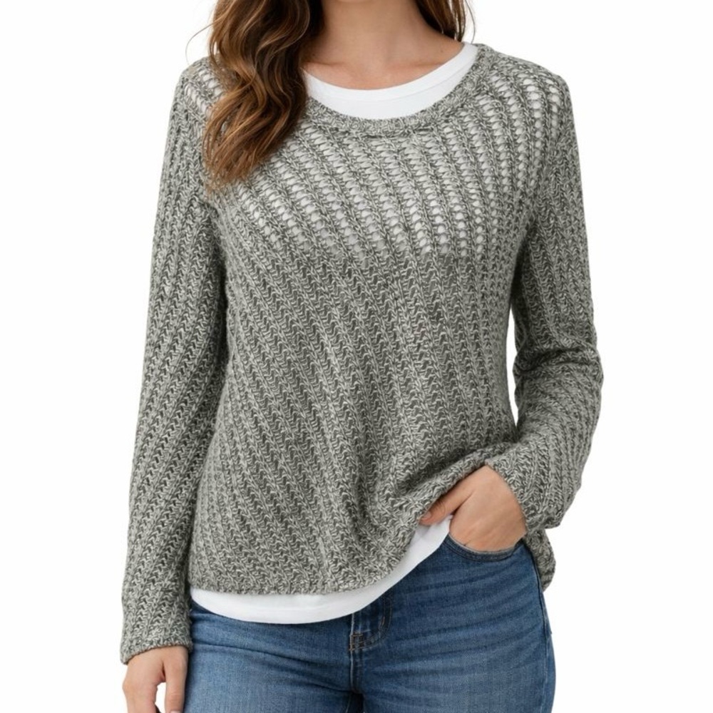 Eileen Fisher Cotton Open Knit Pullover Sweater Boho  Cottagecore Style Size M